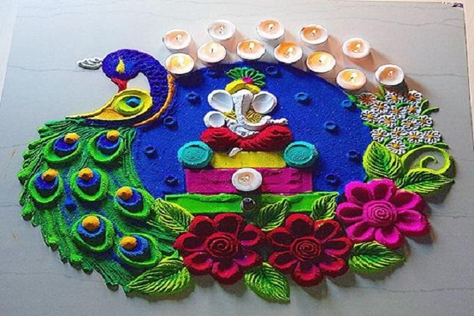Traditional Peacock Rangoli