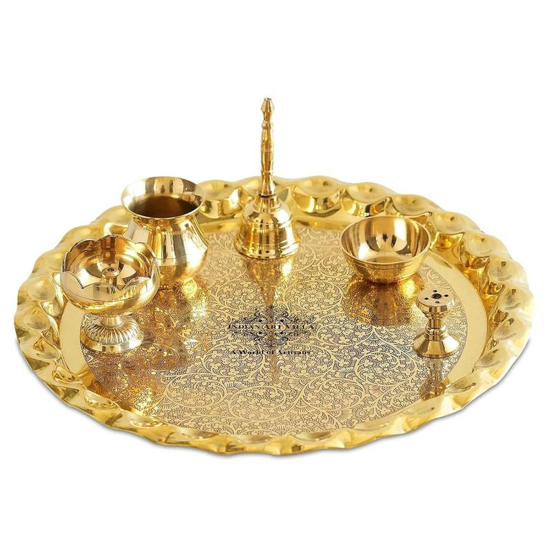 INDIAN ART VILLA Pure Brass Pooja Thali Set