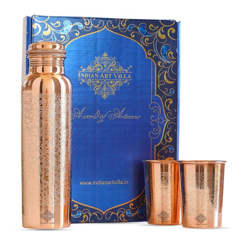 INDIAN ART VILLA Pure Copper Drinkware Gift Set