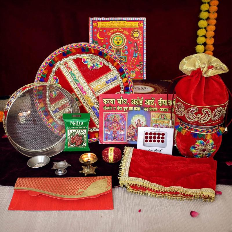 TIED RIBBONS Karwachauth Thali Set with Cover Combo