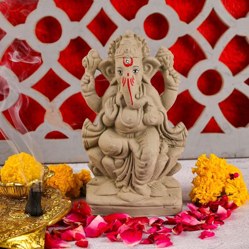 SAUDEEP INDIA 6 Inch Mitti Ganesh Idol