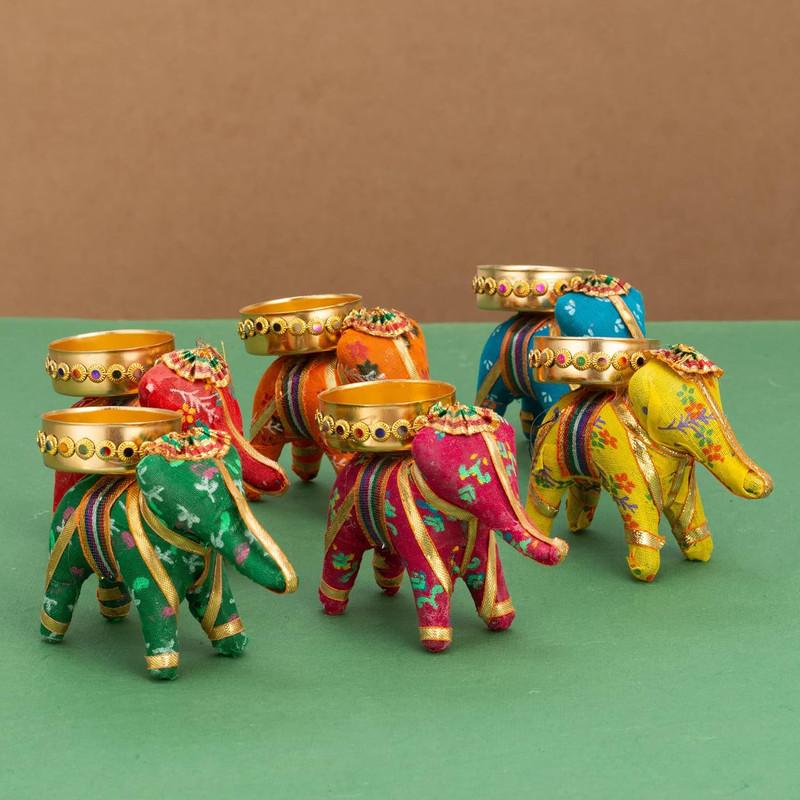 JH Gallery Handcrafted Elephant Tealight Candle Holder (Set of 6)