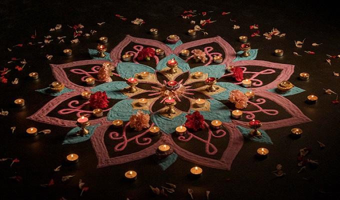Diya and Floral Rangoli