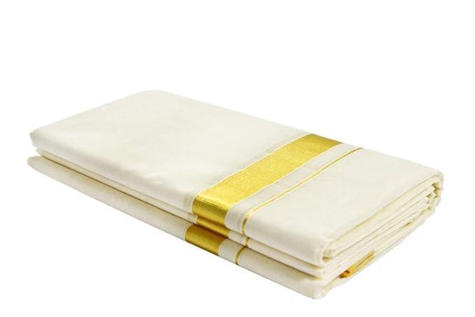 South Cotton Men's Cotton Kasavu Kerala Double Mundu Casual Style Dhoti